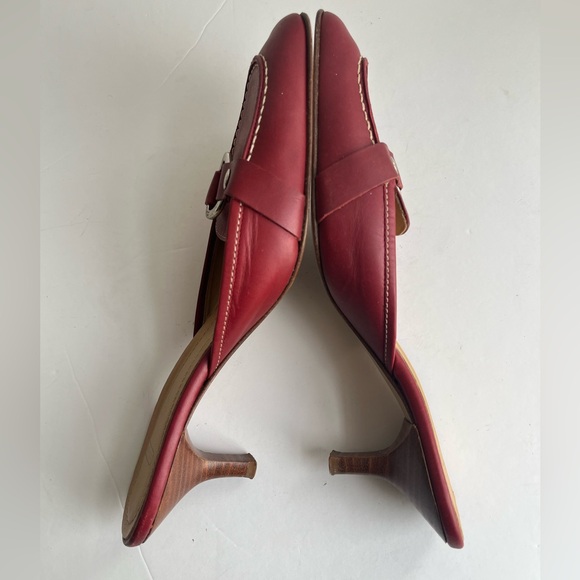 Coach Italy Sheri Red Kitten Heel Silver Buckle Mule loafers size 6B - Picture 4 of 11